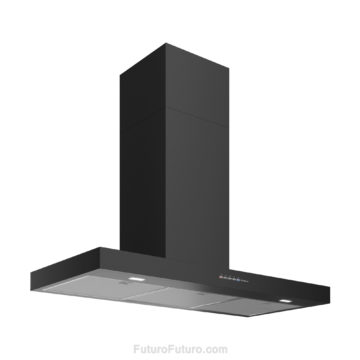 Black kitchen cabinets wall mount range hood | Black and white kitchen range hood