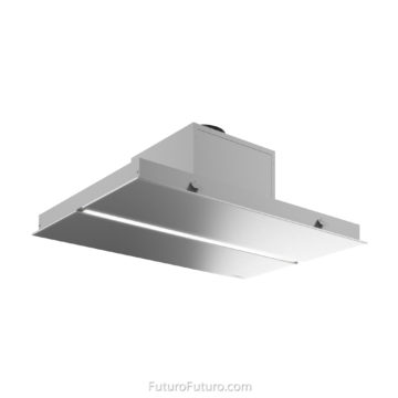 Soffit kitchen stove hood | Quartz countertop flush ceiling mount range hood