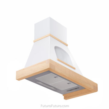 white granite countertops ducted range hood | low noise level vent hood | wood kitchen cabinets ductless range hood