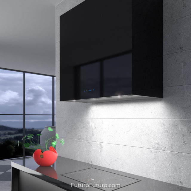 Contemporary kitchen exhaust fan | Black and white kitchen wall mount range hood