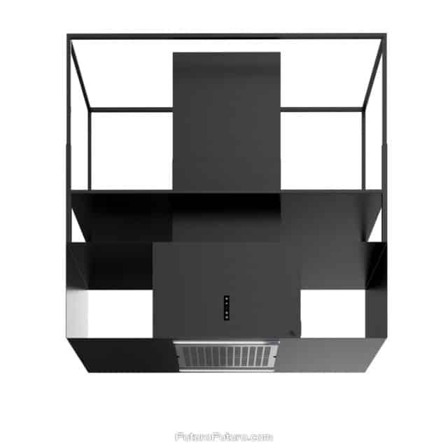 Modern kitchen featuring the 48-inch Knox Black range hood from Futuro Futuro