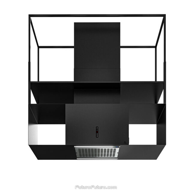Modern kitchen featuring the 48-inch Knox Black range hood from Futuro Futuro