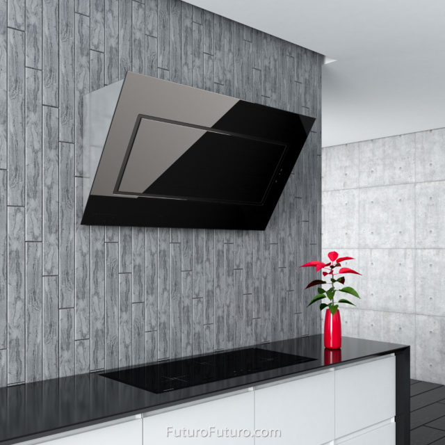 Designer wall mount range hood | Glossy countertop black range hood