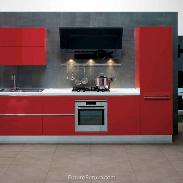 Red kitchen cabinets vent hood | Modern kitchen cabinets range hood
