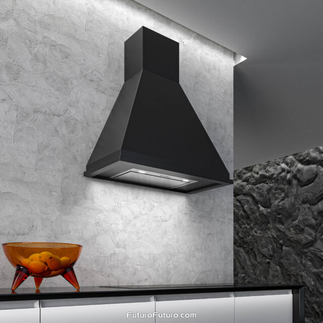 Black range hood offering ducted or ductless installation flexibility