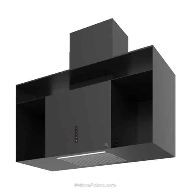 Modern kitchen featuring the 36-inch Knox Black range hood from Futuro Futuro