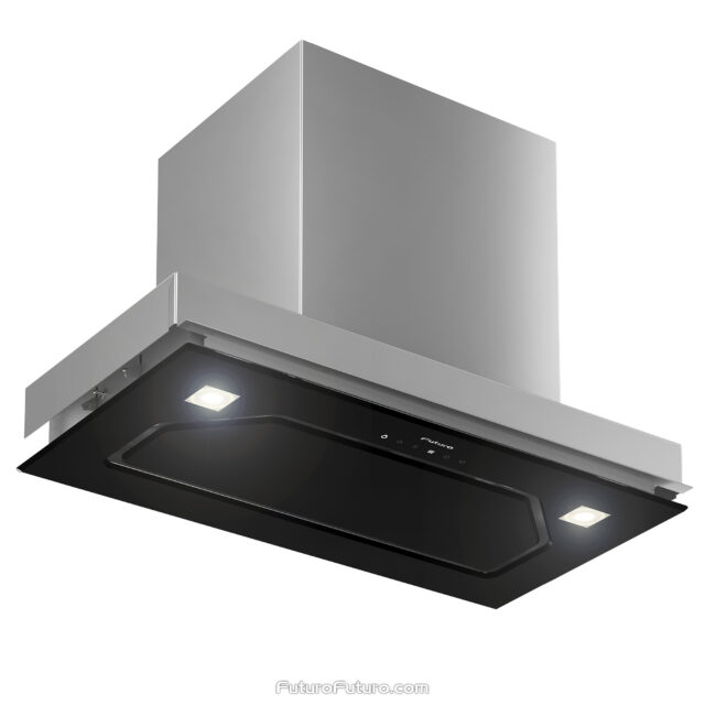 Sleek 22-inch Bravia Black Insert Range Hood by Futuro Futuro with LED lighting.