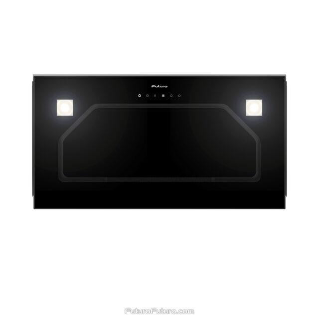 Close-up of the digital touch control panel on the Bravia Black 22-inch range hood.