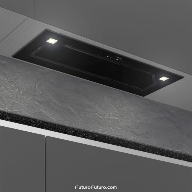 30-inch Bravia Black Insert Range Hood with touch control panel and four fan speeds.