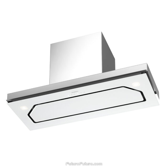 Sleek white 30-inch kitchen range hood by Futuro Futuro.