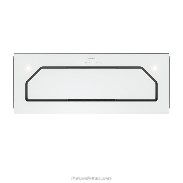 Sleek white 30-inch kitchen range hood by Futuro Futuro.