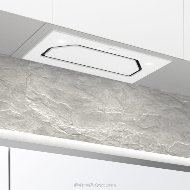 Stylish white stainless steel insert range hood for modern kitchens