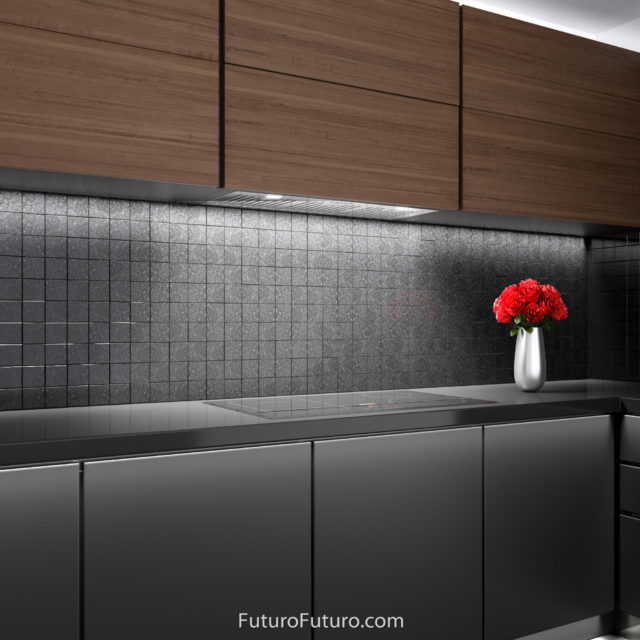 Black kitchen cabinets stove hood | built-in cabinet stainless steel range hood