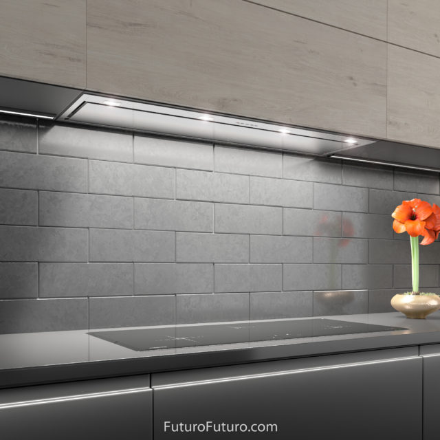 Black kitchen cabinets stove hood | built-in cabinet stainless steel range hood