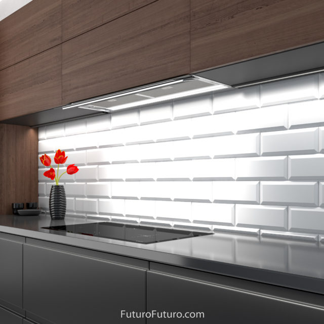 modern designer under cabinet range hood | grey kitchen cabinets stove hood