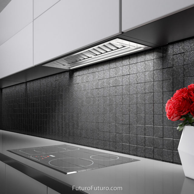 Built-in cabinet stainless steel range hood | Black kitchen cabinets stove hood