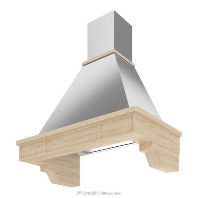 A unique blend of wood and stainless steel in the Futuro Futuro Sphinx Range Hood.