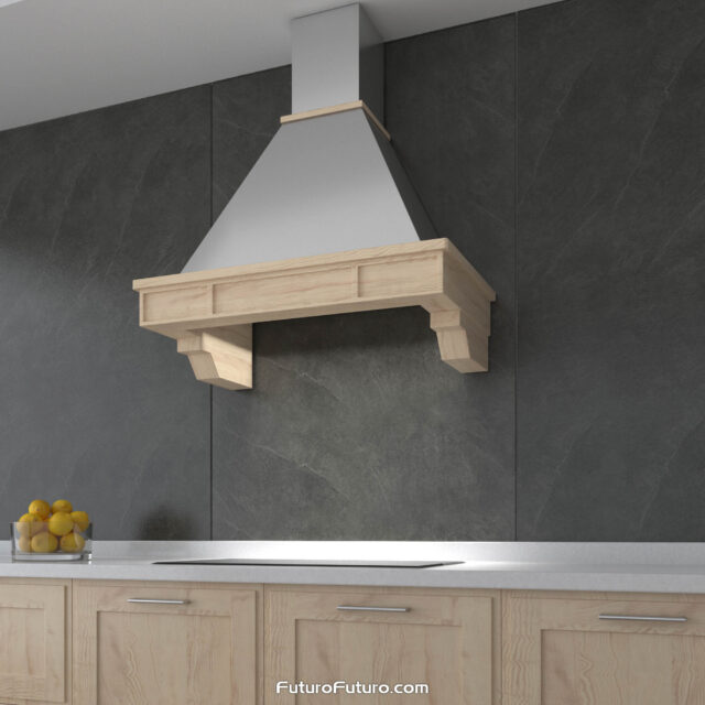 Detail of the energy-efficient LED lights on the 36-inch Sphinx Wall Range Hood.
