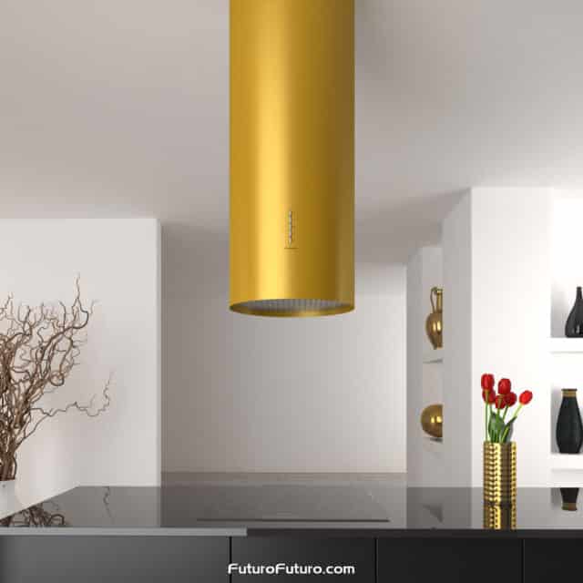 Futuro Futuro's Jupiter range hood in gold, adding a touch of luxury to your kitchen
