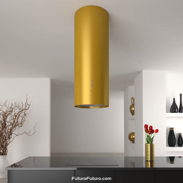 Futuro Futuro's Jupiter range hood in gold, adding a touch of luxury to your kitchen