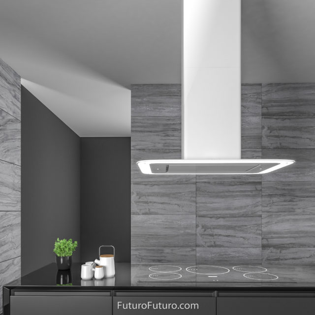 Crispy white kitchen hood vent | LED illuminated range hood