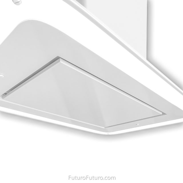 Contemporary kitchen ceiling mount range hood | Painted steel island range hood