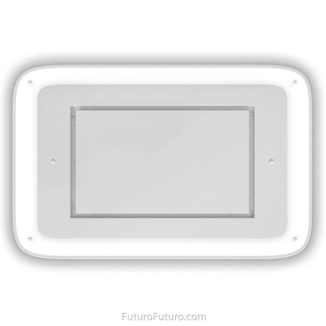 Powerful recirculating range hood | White glass illuminated kitchen fan