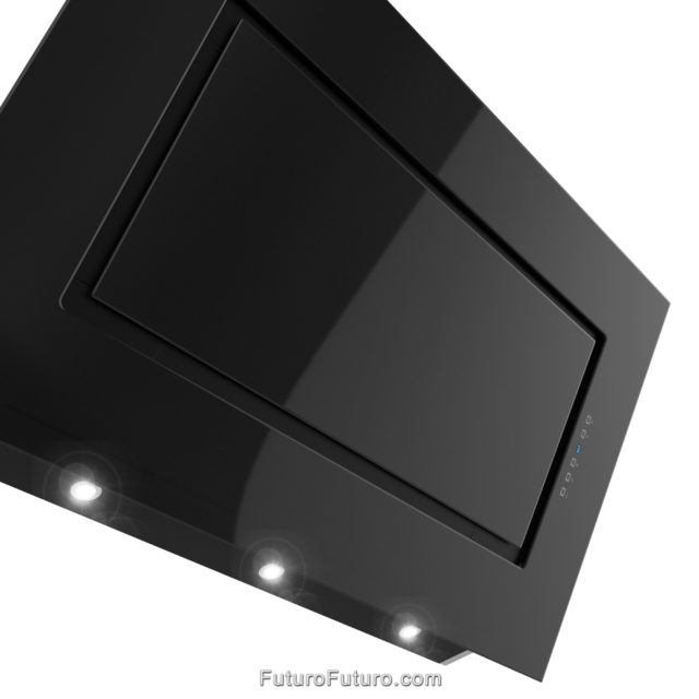 Black glass wall mount range hood | Black designer kitchen hood