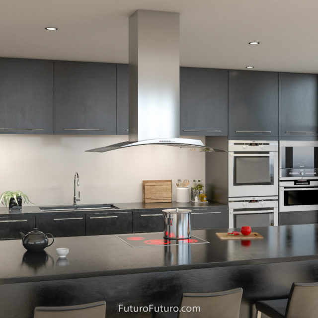 black kitchen cabinets island range hood | stainless steel hood