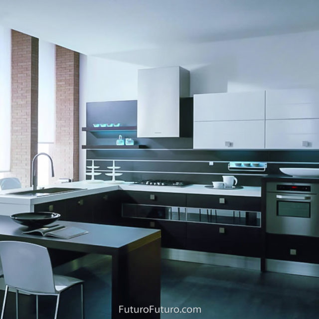 Contemporary kitchen design with white quartz countertops wall mount range hood | 24-inch wall-mount range hood
