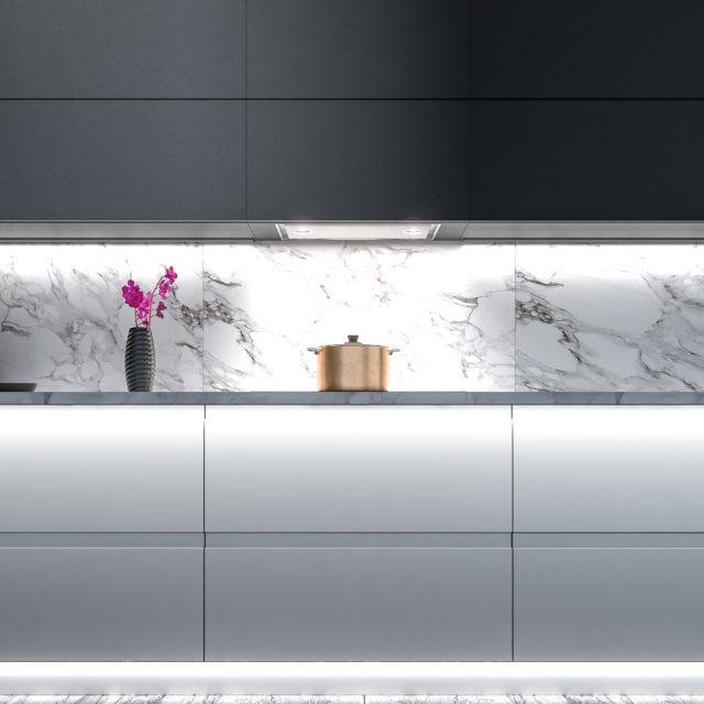 Black and white kitchen cabinets stove hood | Modern kitchen fan