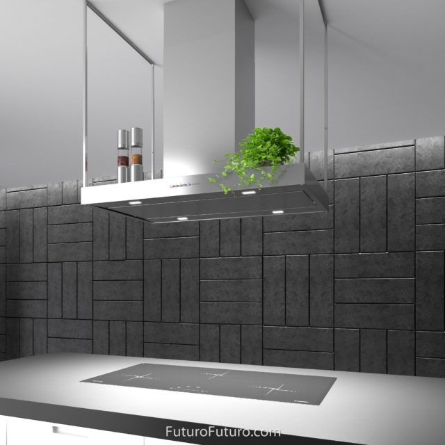 Modern kitchen island range hood | Designer kitchen stainless steel hood