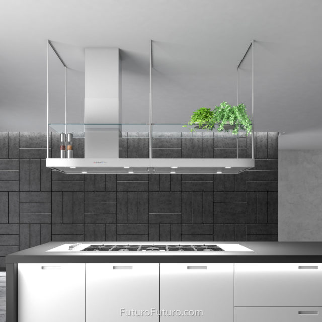 Black and white kitchen island vent hood | Stylish stainless steel range hood