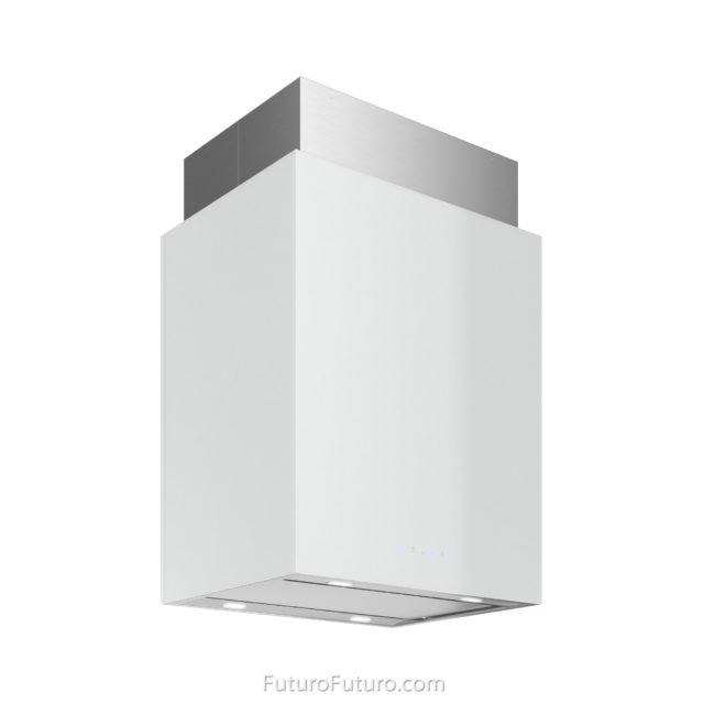 Cubist design island vent hood | White glass vent hood