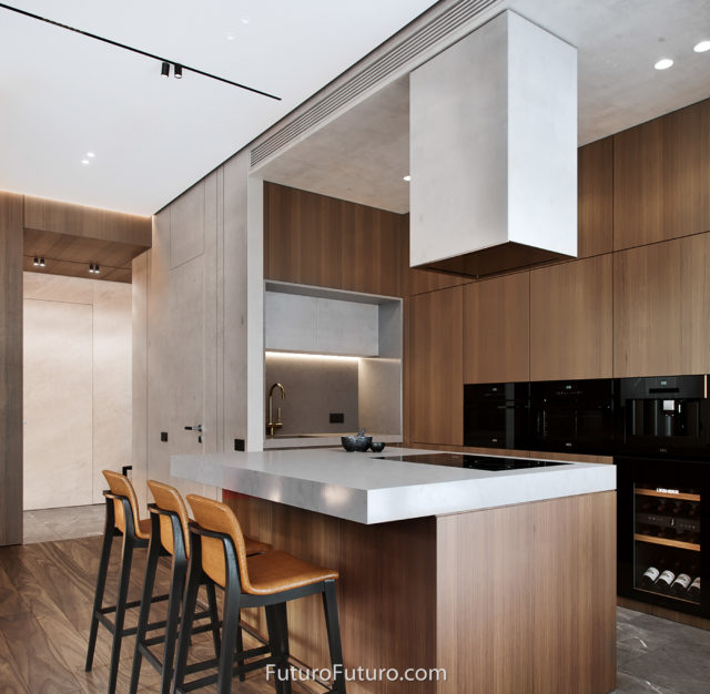 Kitchen design ceiling mount range hood | Wooden kitchen island range hood