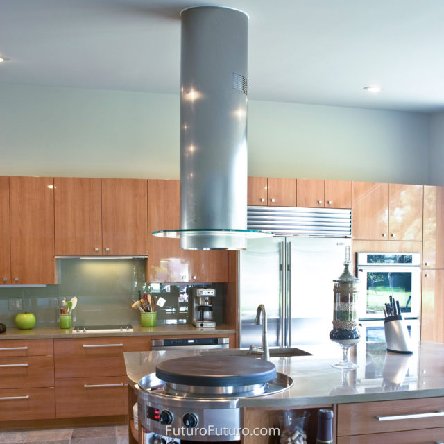 Wooden kitchen recirculating range hood | Stainless steel range hood