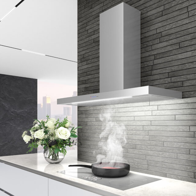 Professional-grade wall range hood for contemporary kitchens