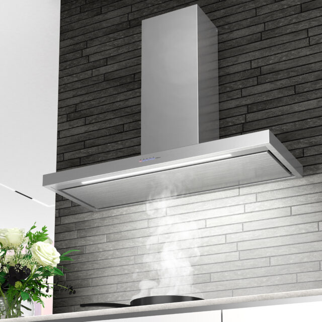 Stainless steel Positano vent hood with quiet performance