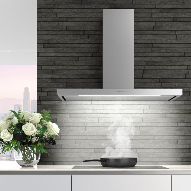 Premium 48-inch range hood with illuminated touch controls