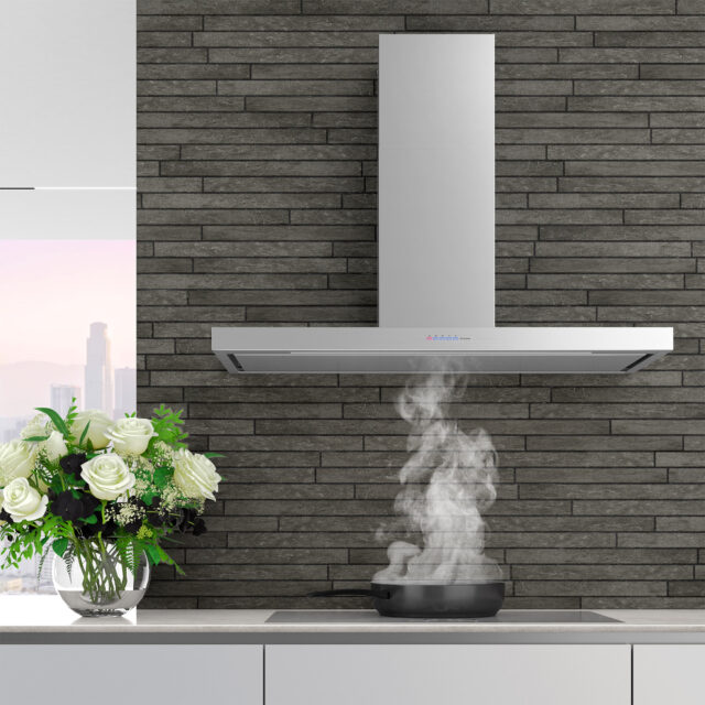 Wall-mounted Positano range hood in high-end kitchen