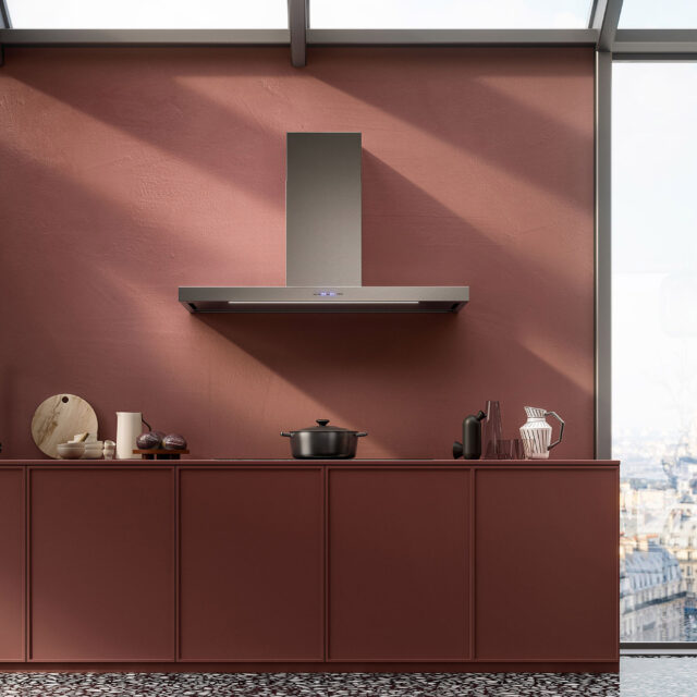 Luxury stainless steel kitchen hood with perimeter airflow