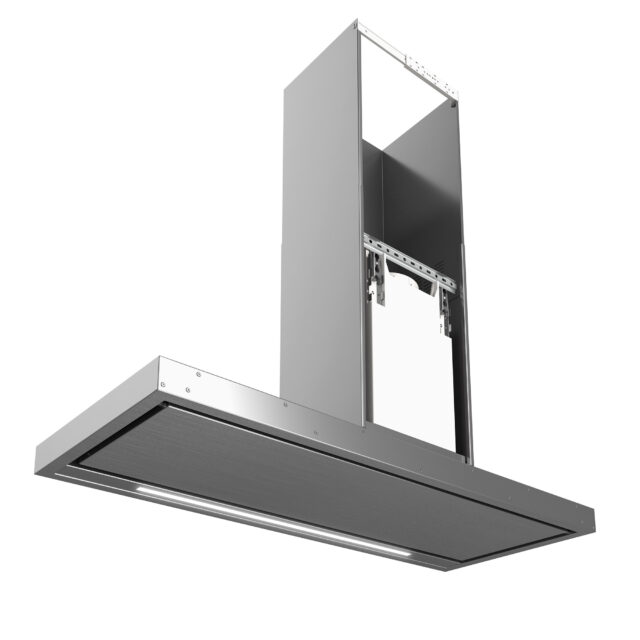 Compact yet powerful wall hood in stainless finish
