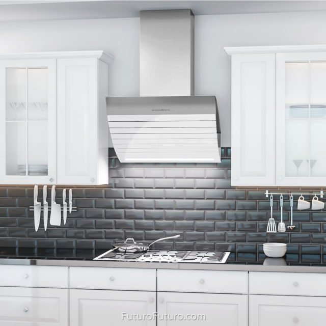 White kitchen cabinets stove hood | Tempered glass range hood vent