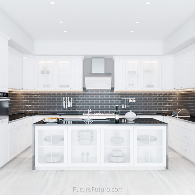 Designer kitchen vent hood | White kitchen stove hood