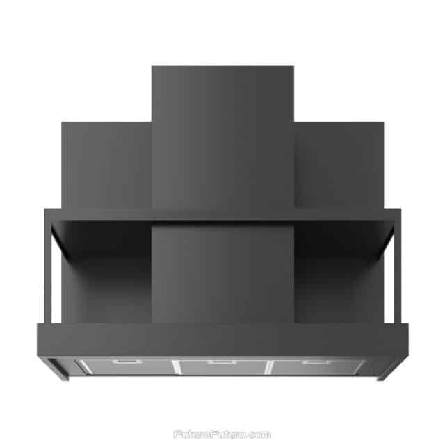 Futuro Futuro 36-inch Counter Black Wall Range Hood with LED lights.