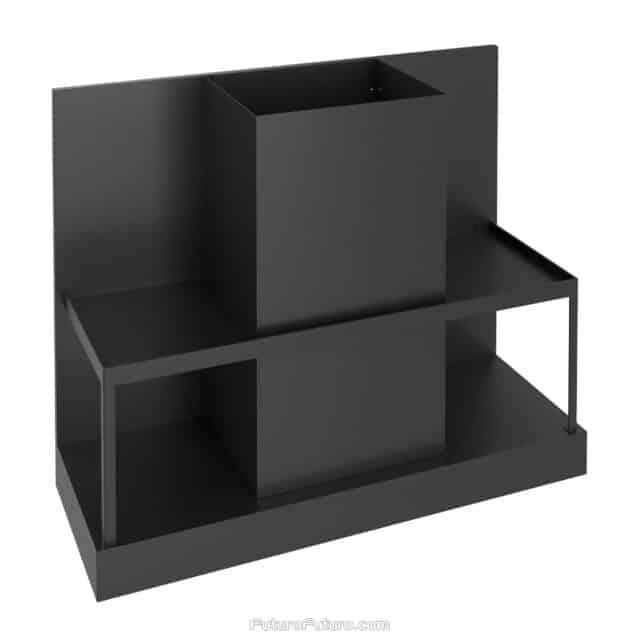Gunmetal finish of the Futuro Futuro Counter Black Wall Range Hood