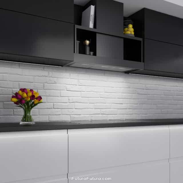 36-inch Counter Black Wall Range Hood by Futuro Futuro above a stove