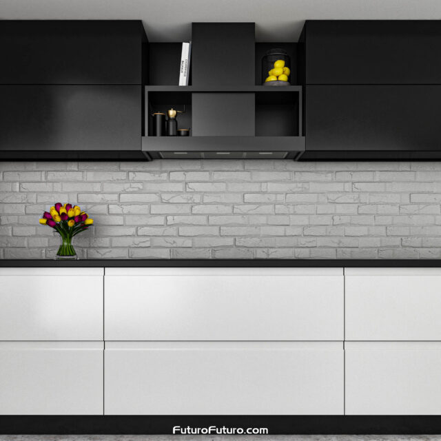 Gunmetal finish wall range hood in a sleek kitchen