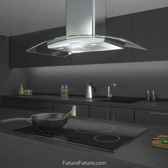 Modern kitchen island hood Black kitchen ceiling mount range hood