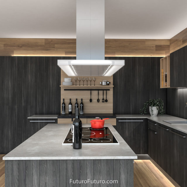 Contemporary kitchen island range hood | Designer ceiling mount range hood